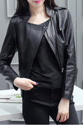 Women Comfortable Zipper Styled Long Sleeve Warm Leather Jacket