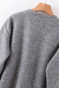 Women Breathable Round Neck Loose Style Solid Pattern Sweatshirt