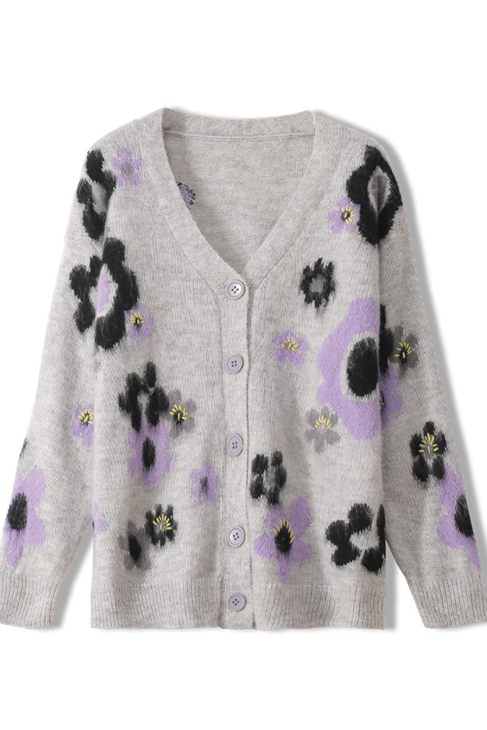 Women Floral V-Neck Button Down Thick Windbreaker Cardigan