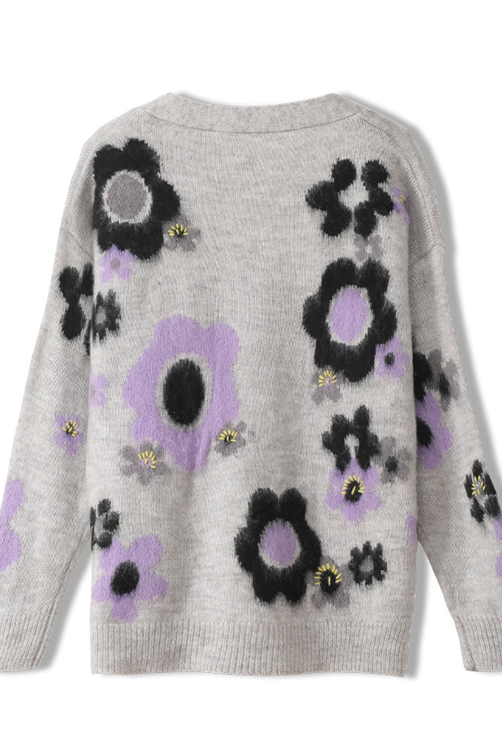 Women Floral V-Neck Button Down Thick Windbreaker Cardigan