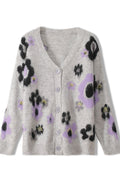 Women Floral V-Neck Button Down Thick Windbreaker Cardigan
