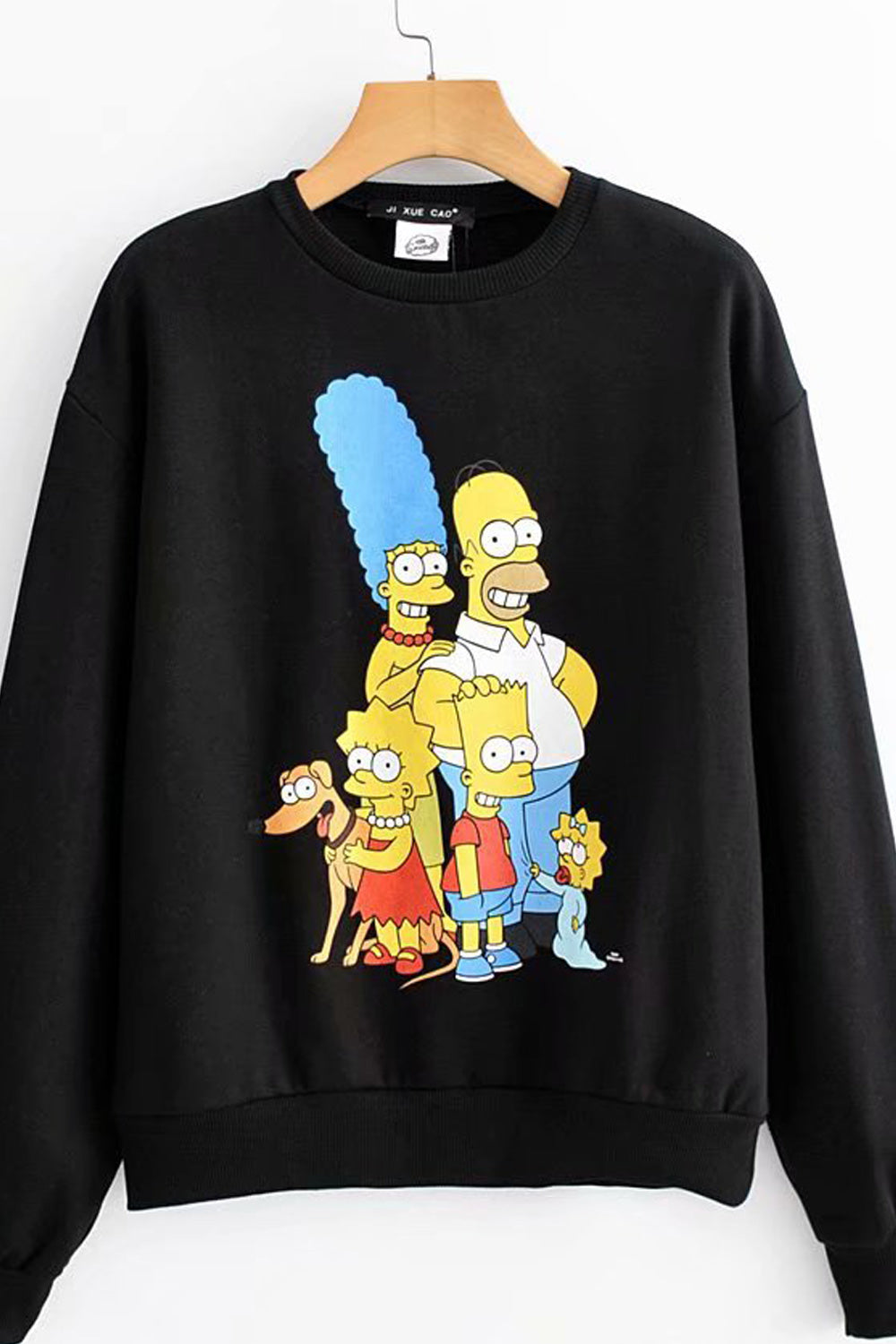 Women Cartoon Decorated Crew Neck Ribbed Cuff Warm Sweatshirt