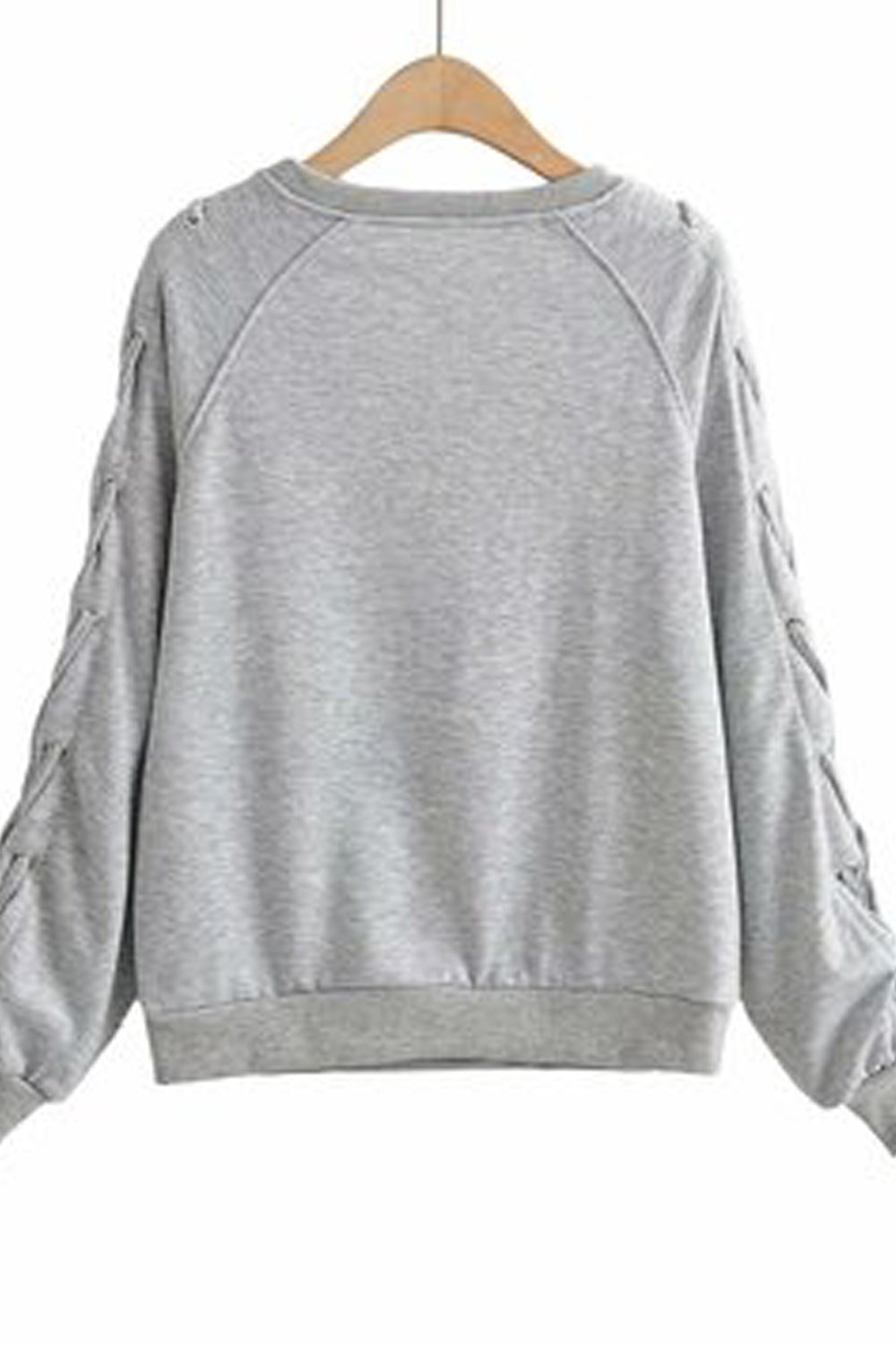 Women Stretchable Solid Colored Long Sleeve Hollow Straps Sweatshirt