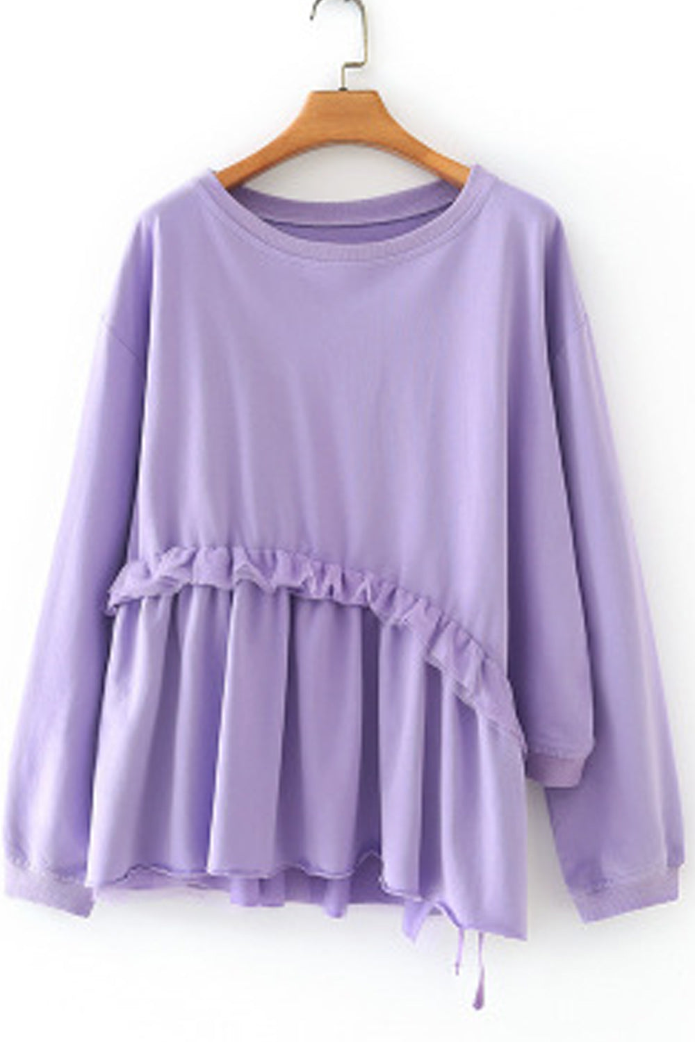 Women Asymmetrical Style Solid Pattern Easy Round Neck Sweatshirt