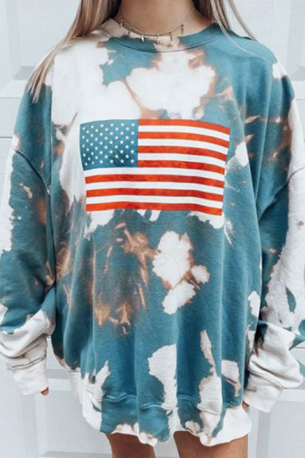 Women Long Sleeve Flag Printed Round Neck Classy Sweatshirt