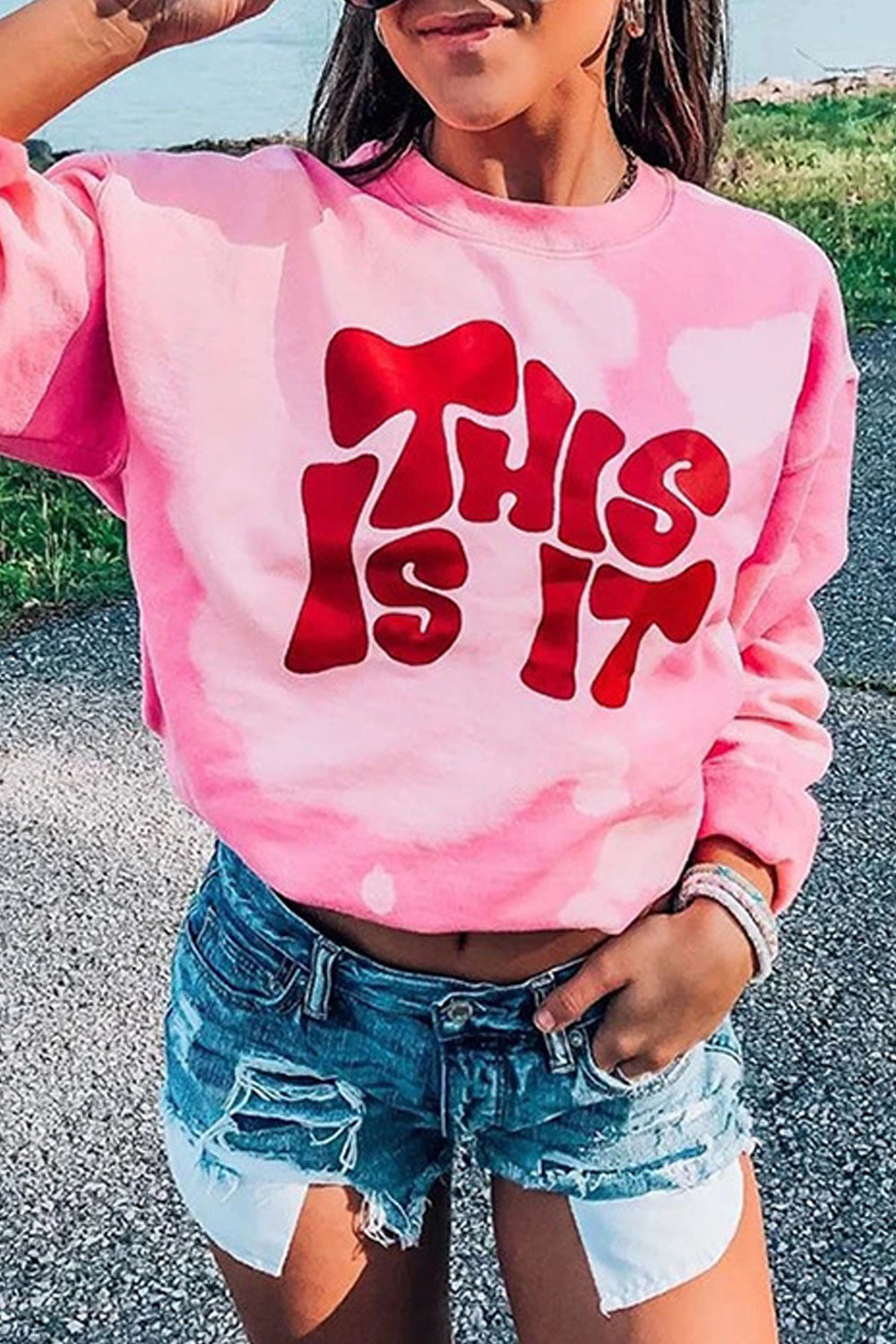 Women Loose Fit Crew Neck Letter Printed Thick Pullover Sweatshirt
