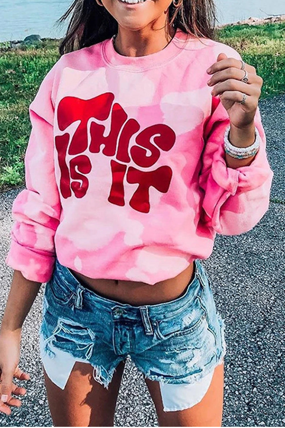 Women Loose Fit Crew Neck Letter Printed Thick Pullover Sweatshirt