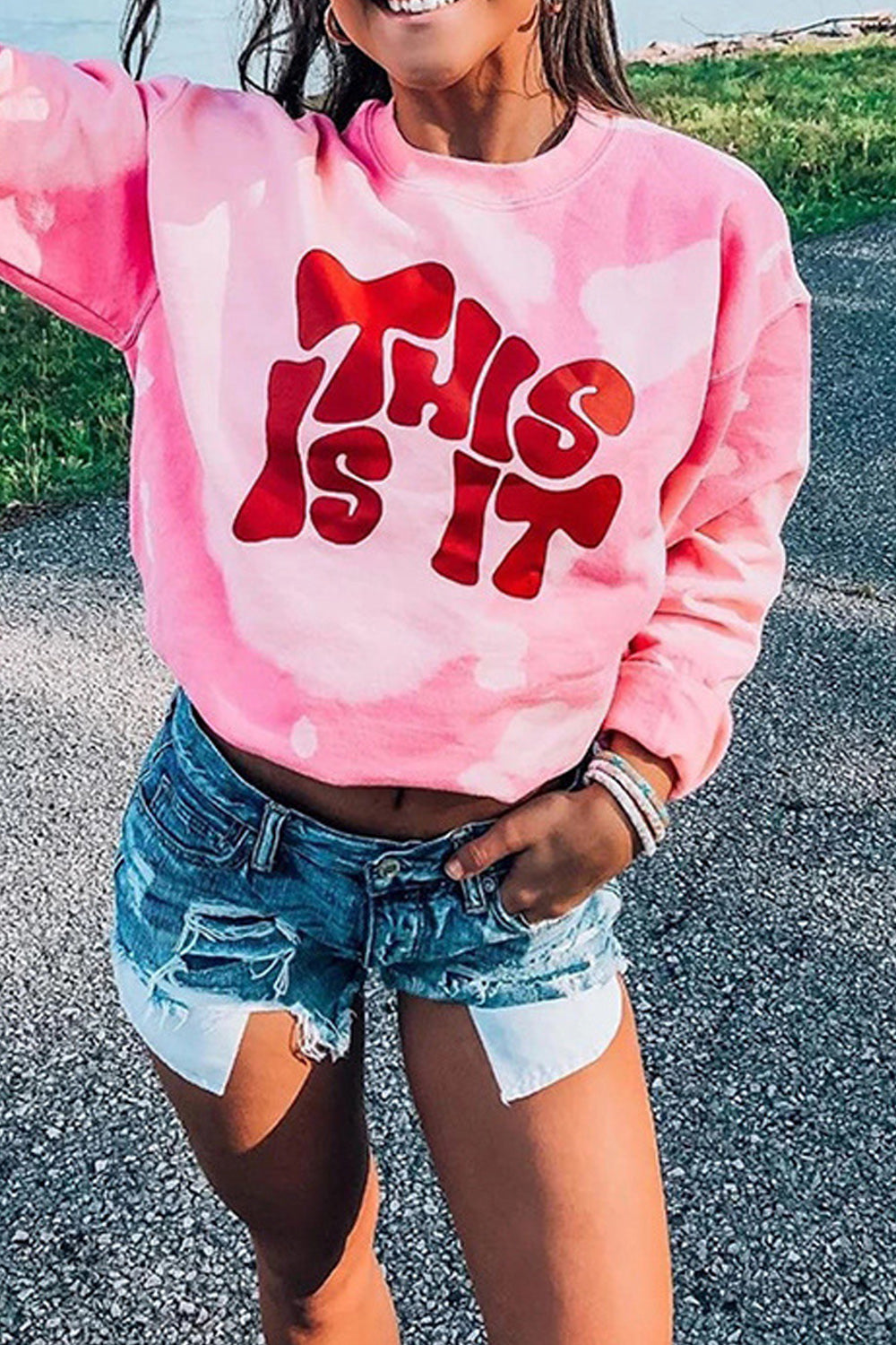 Women Loose Fit Crew Neck Letter Printed Thick Pullover Sweatshirt