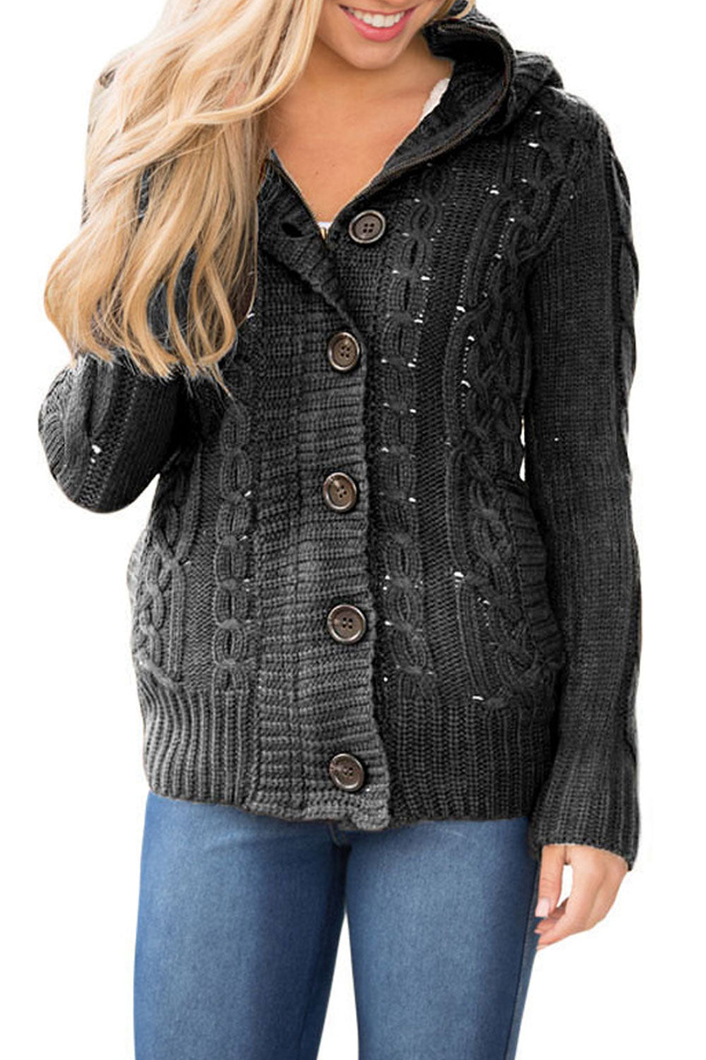 Women Autumn & Winter Button Down Pocket Style Warm Cardigan