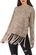 Women Tassel Hem Thick & Warm Long Sleeve Sweater