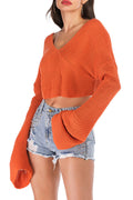 Women Super Stylish V-Neck Cropped Length Warm Sweater