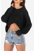 Women V-Neck Irregular Hem Cropped Thick & Warm Sweater