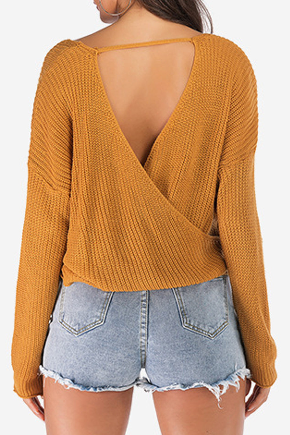 Women V-Neck Solid Color Thick & Warm Wrap Style Sweater