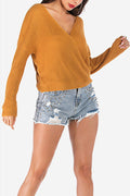 Women V-Neck Solid Color Thick & Warm Wrap Style Sweater