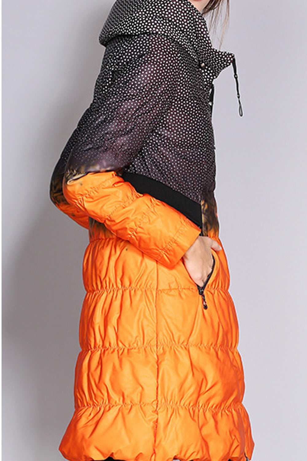 Women Double Color Long Sleeve Zipper Closure Warm Padded Jacket