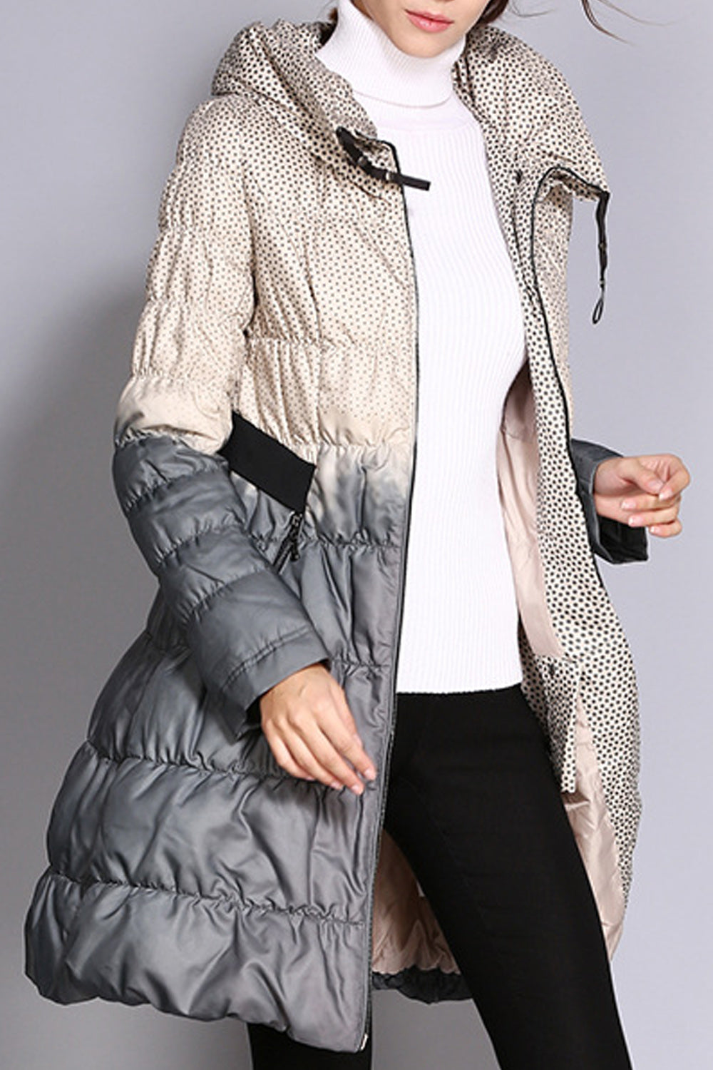 Women Double Color Long Sleeve Zipper Closure Warm Padded Jacket