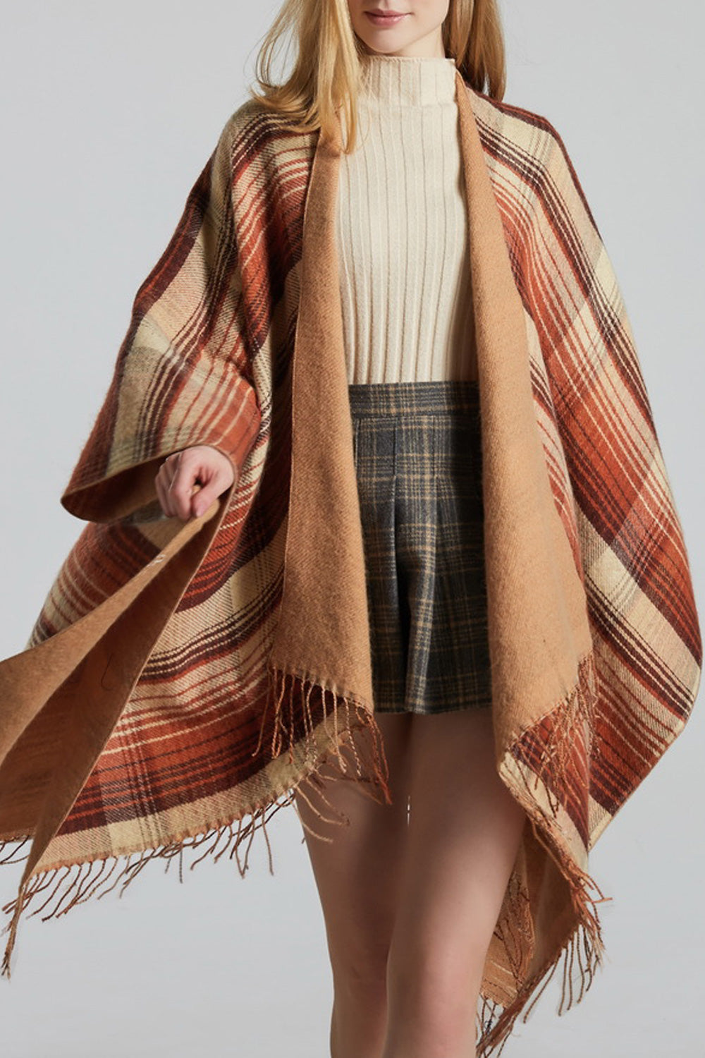 Women Beautiful Tassel Decorated Plaid Style Warm Shawl