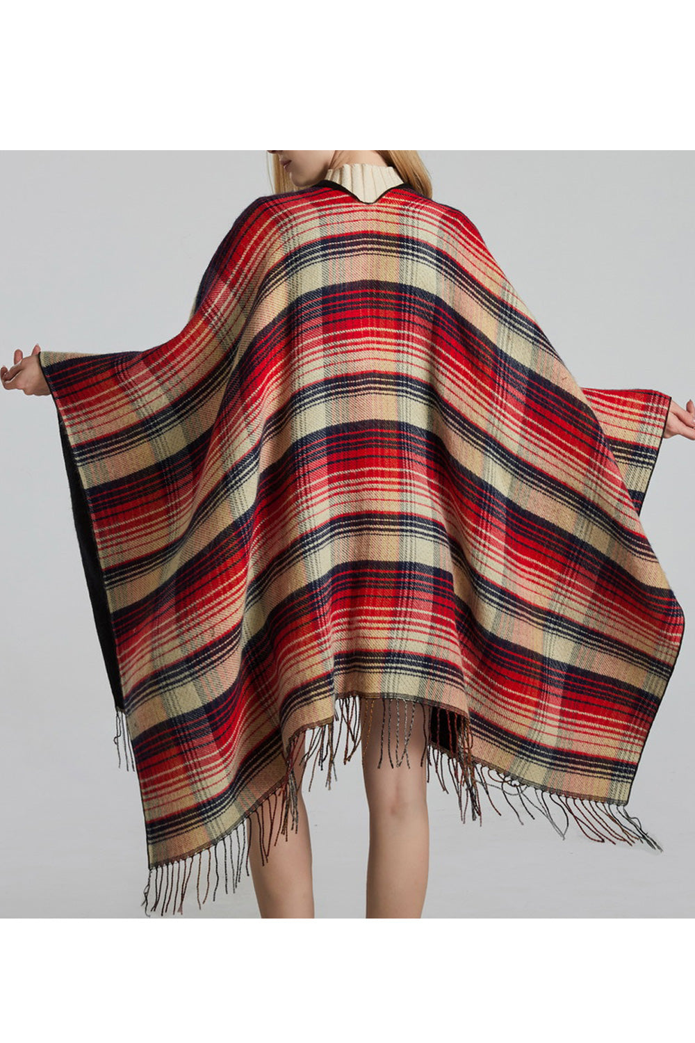 Women Beautiful Tassel Decorated Plaid Style Warm Shawl