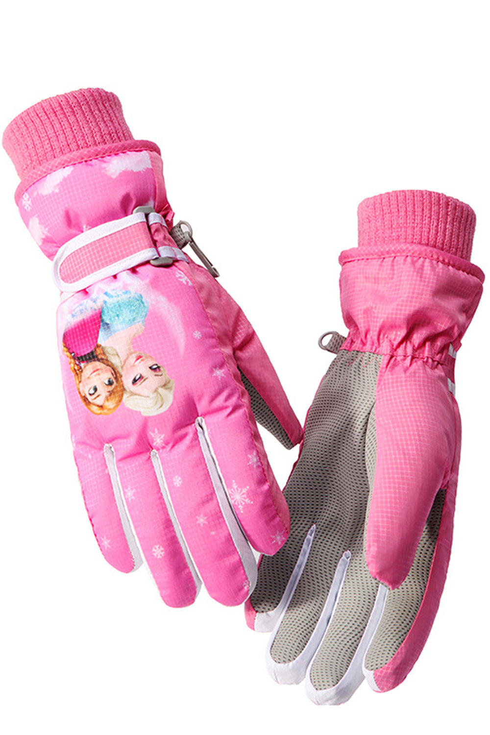 Women Cute Barbie Doll Print Waterproof Outdoor Ski Gloves