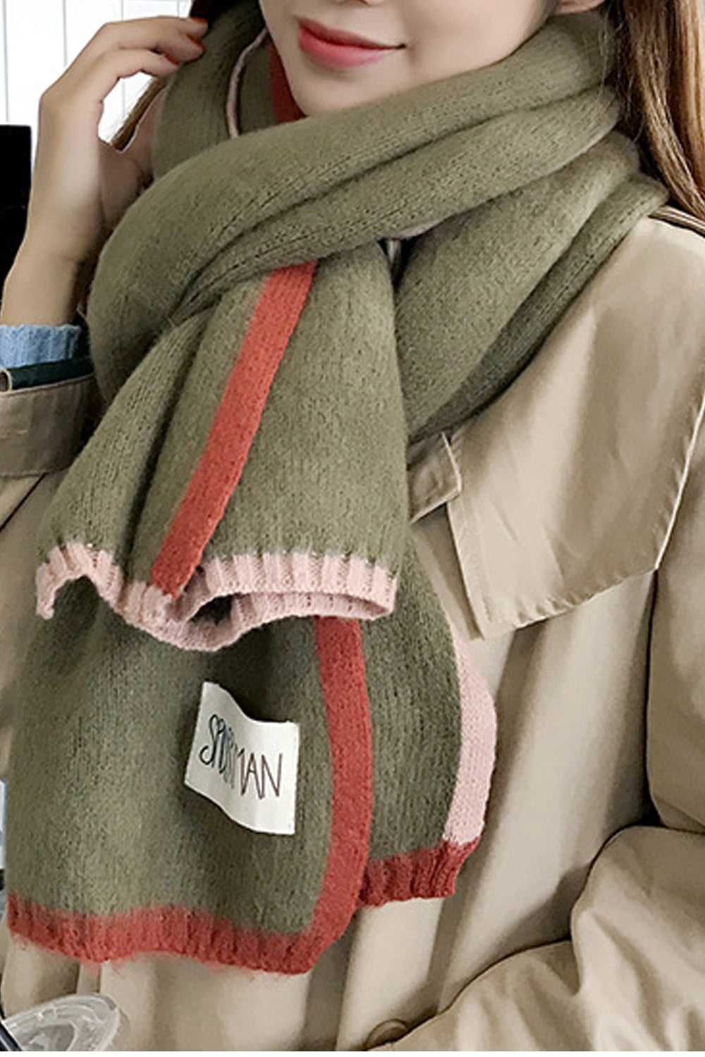 Women Elegant Solid Colored Knitted Material Cozy Muffler