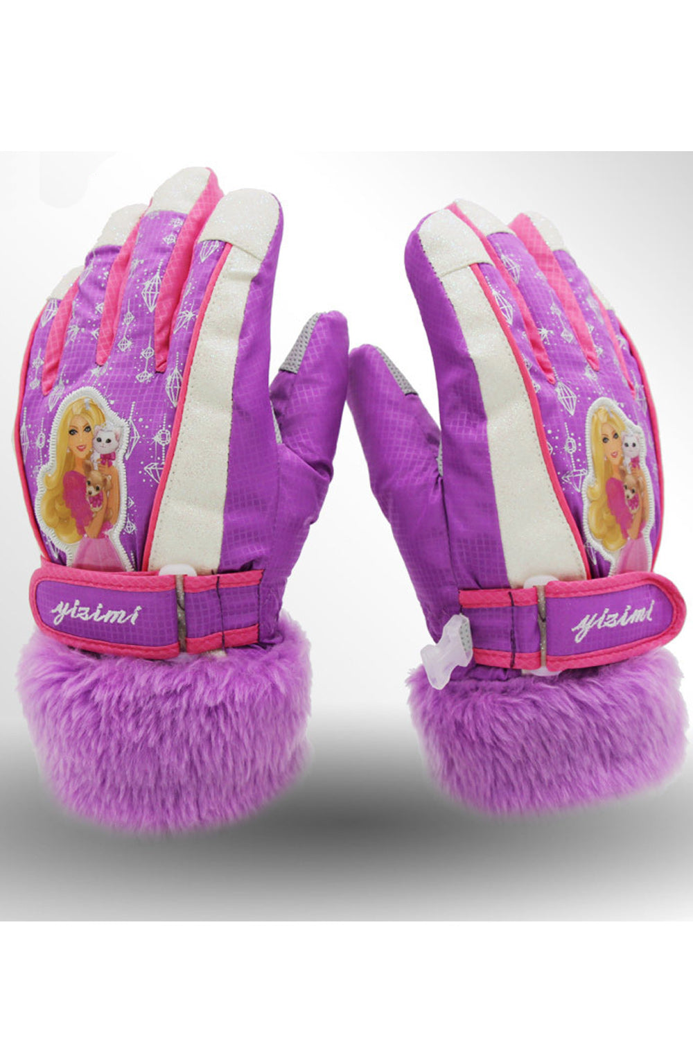 Women Cute Doll Print Windproof Thick Ski Goves