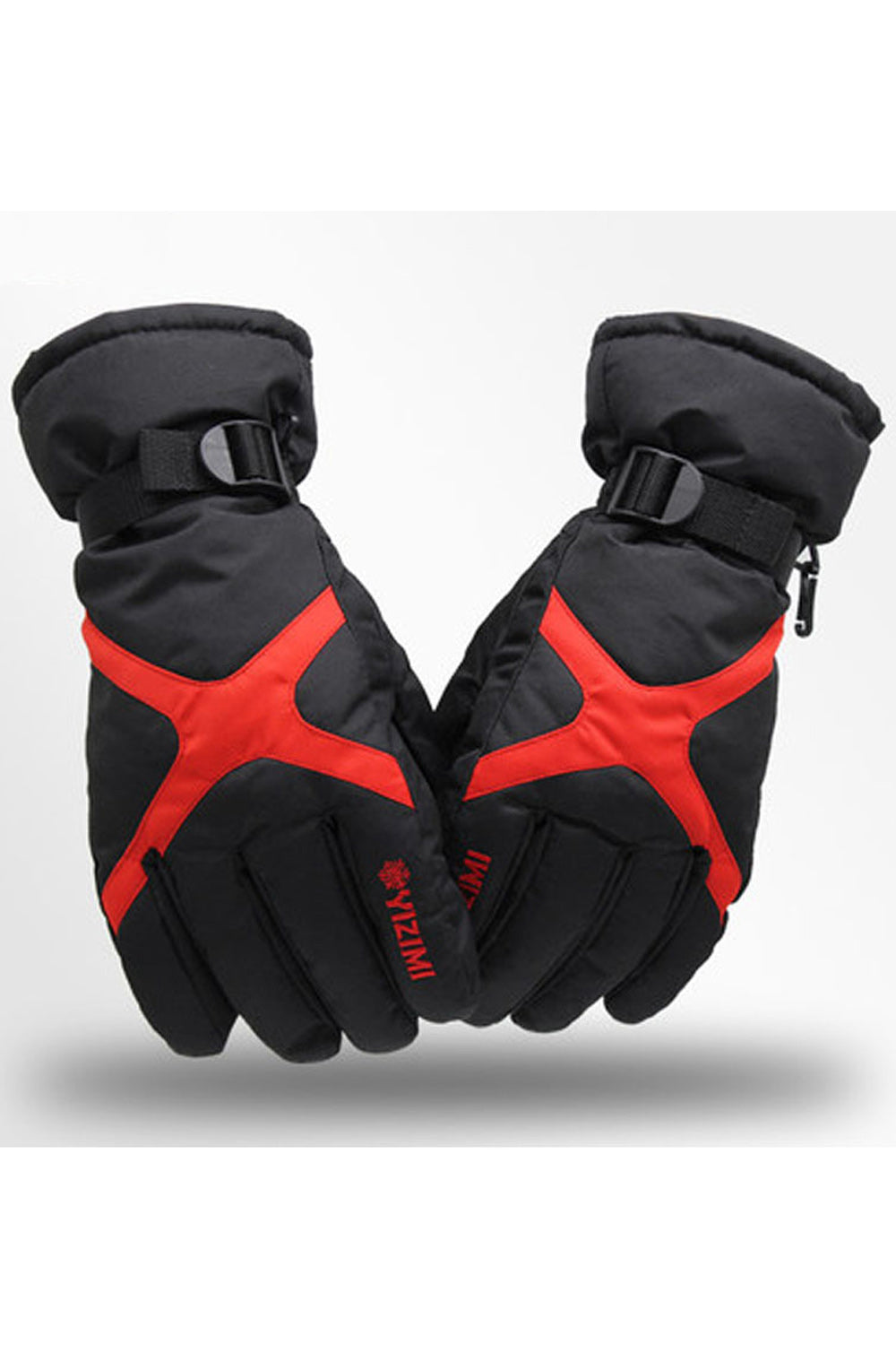 Women Thick Buckle Belt Warm Waterproof Ski Gloves