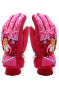 Women Thick Cartoon Print Windproof Warm Ski Gloves
