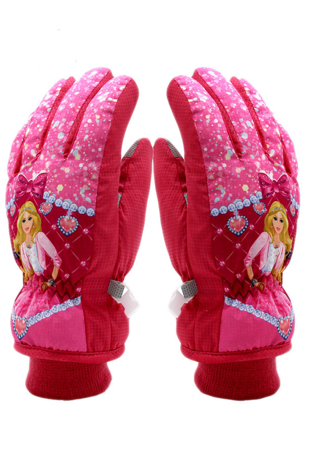 Women Thick Cartoon Print Windproof Warm Ski Gloves