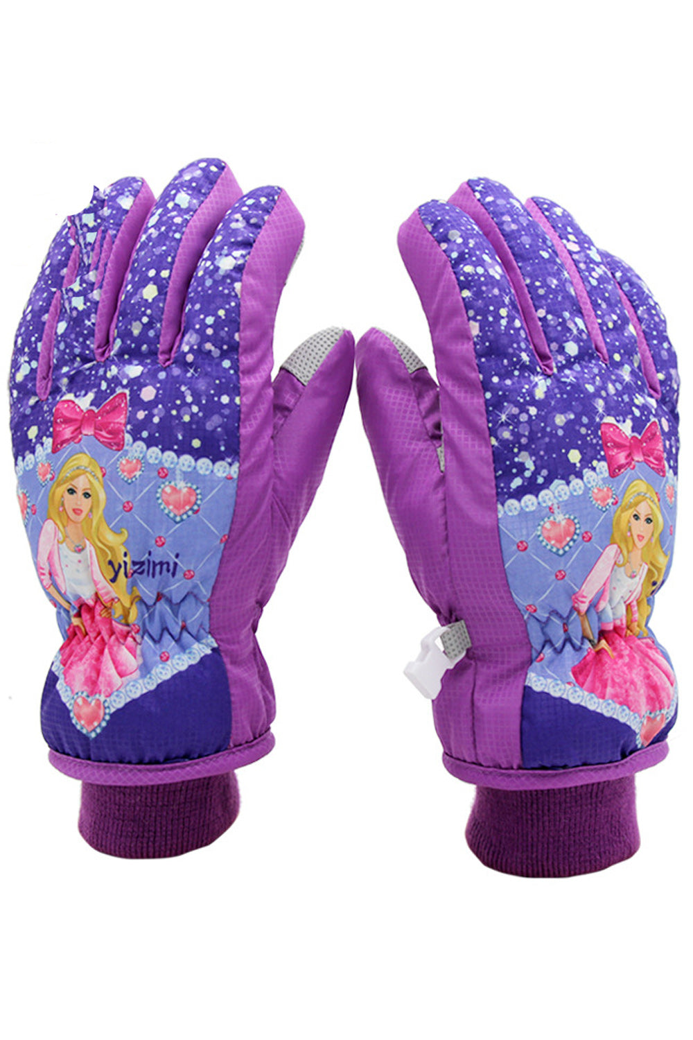 Women Thick Cartoon Print Windproof Warm Ski Gloves