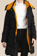Women Snap Button Closure Long Sleeve Warm Soft Padded Jacket