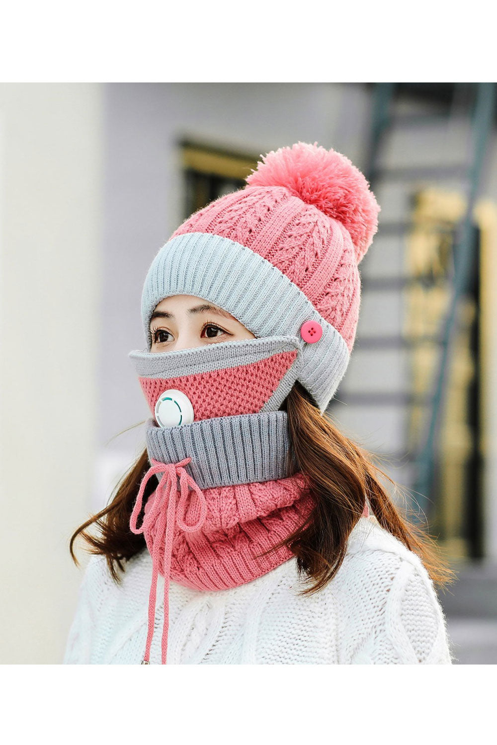 Women Breathable Earmuffs Mask Anti Fog Knitted Hat