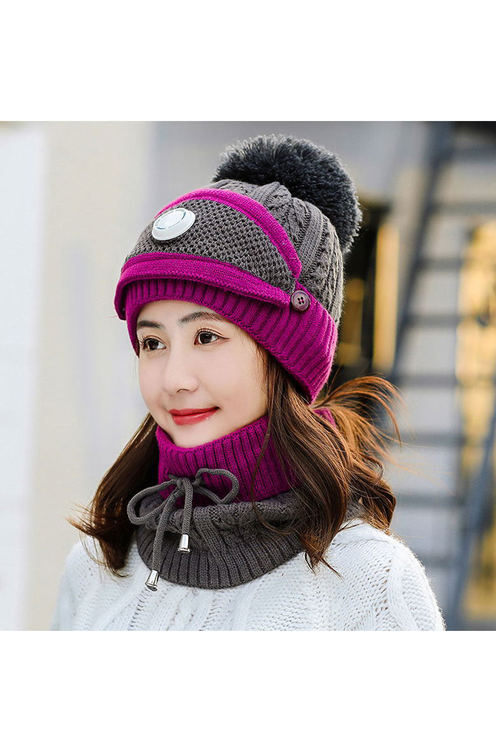 Women Breathable Earmuffs Mask Anti Fog Knitted Hat