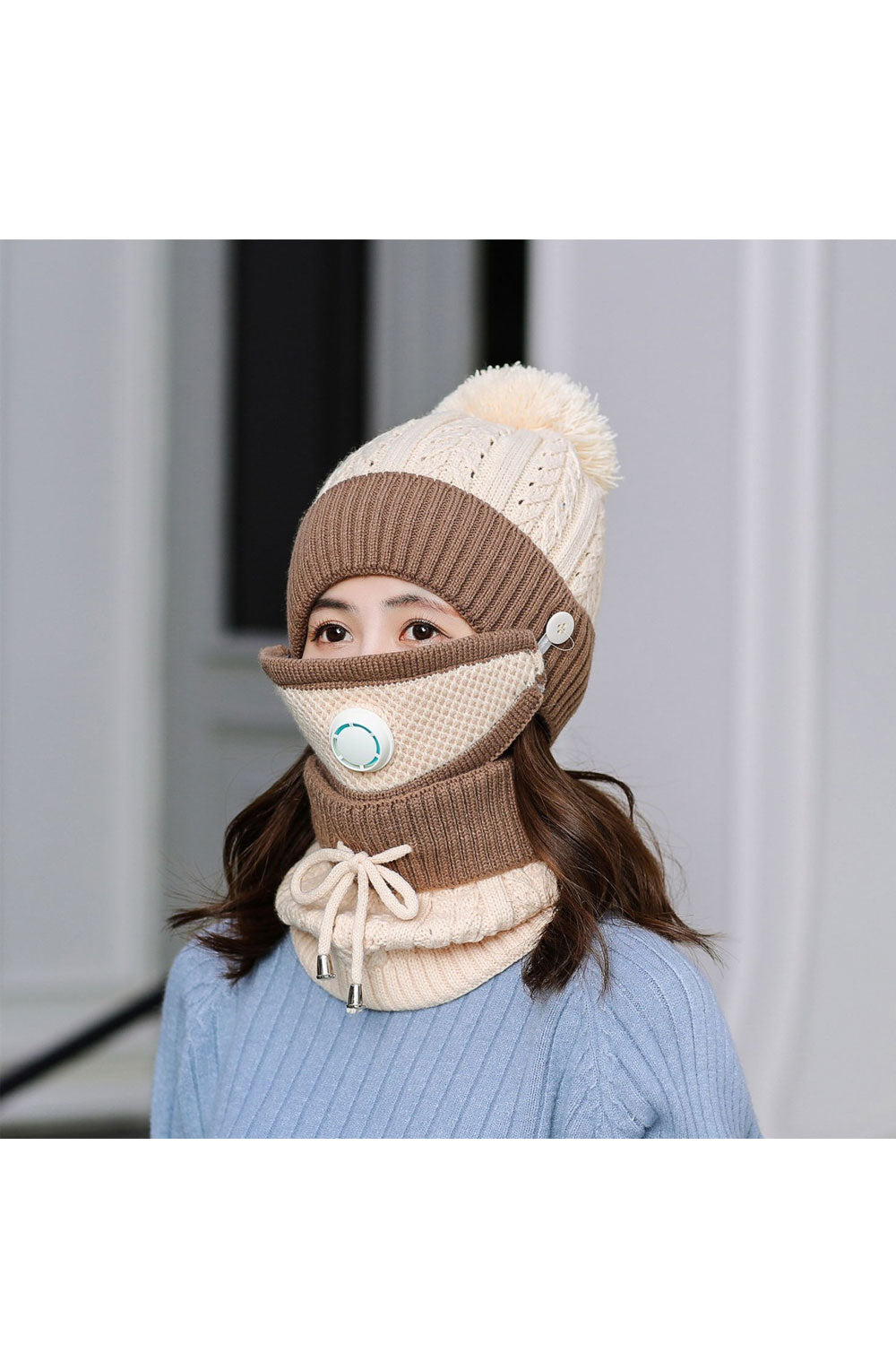 Women Breathable Earmuffs Mask Anti Fog Knitted Hat