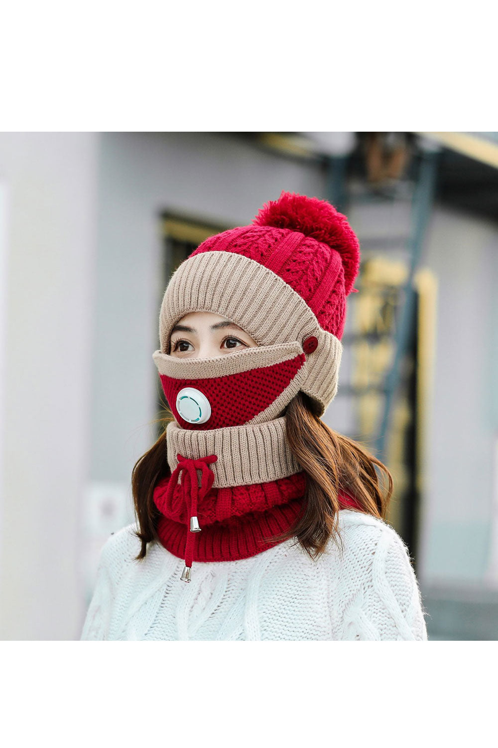 Women Breathable Earmuffs Mask Anti Fog Knitted Hat