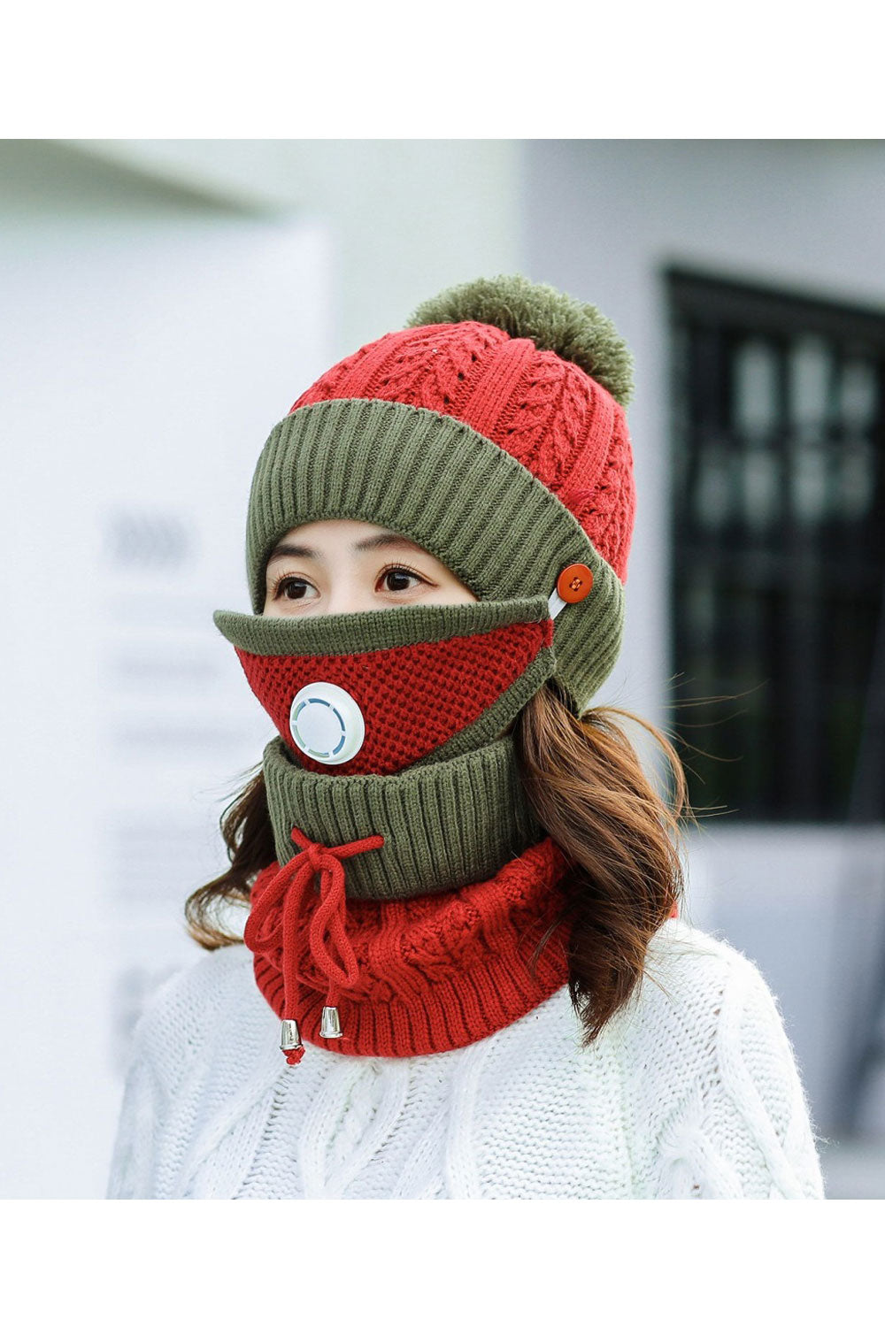 Women Breathable Earmuffs Mask Anti Fog Knitted Hat
