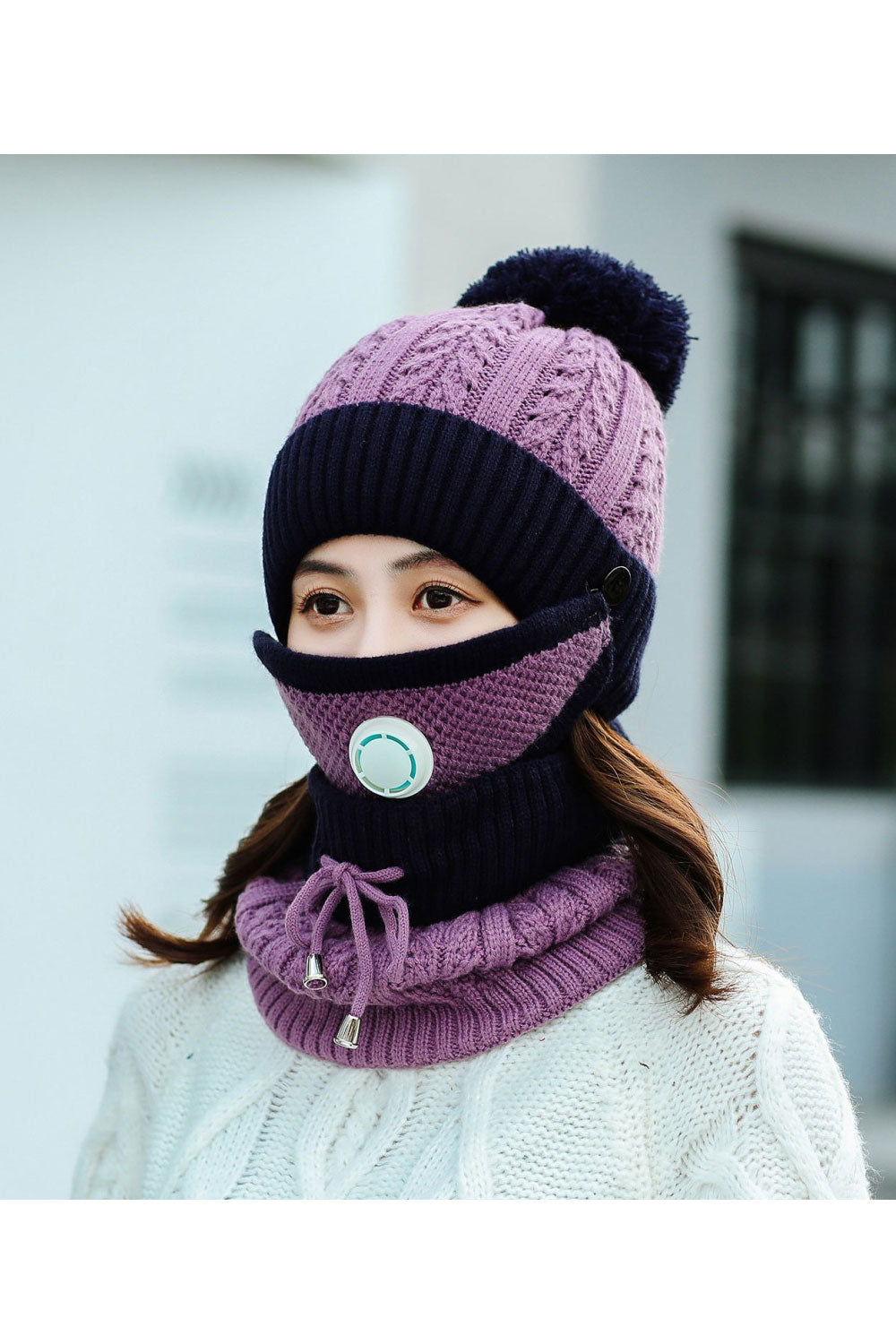 Women Breathable Earmuffs Mask Anti Fog Knitted Hat