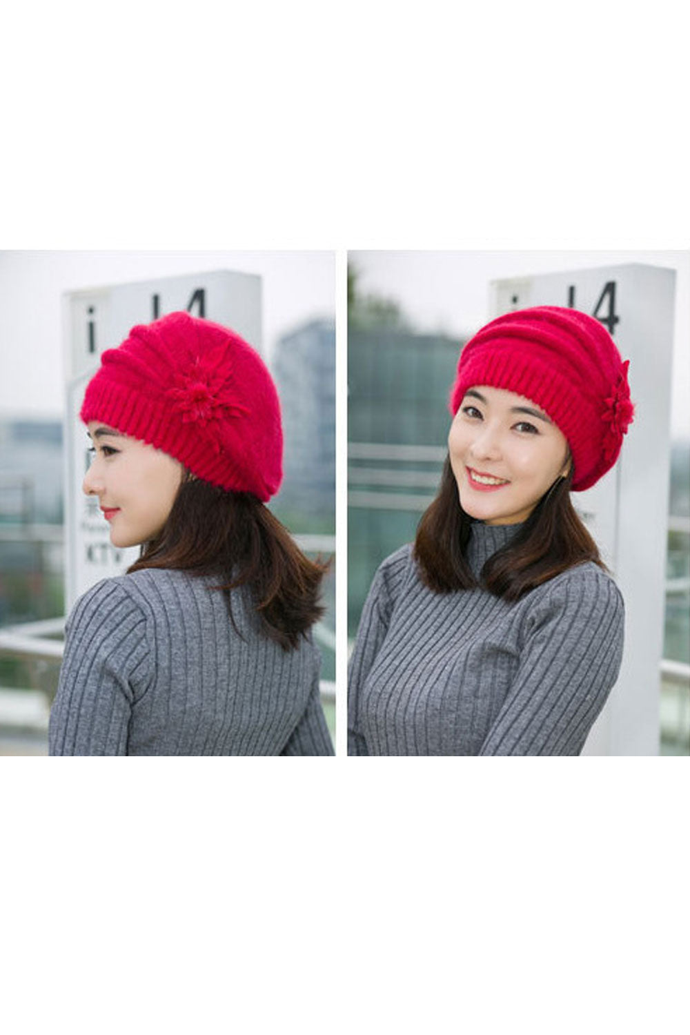 Women Casual Solid Color Earmuffs Warm Knitted Hat