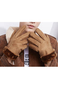 Women Pretty Solid Pattern Thick Cozy Casual Winter Suede Gloves