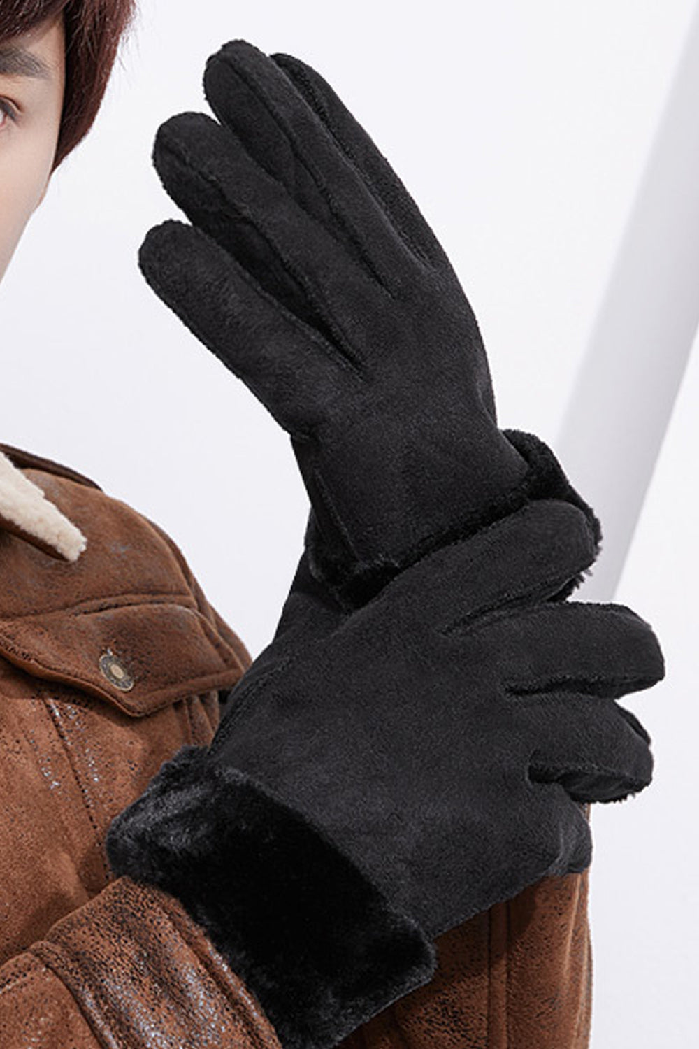 Women Pretty Solid Pattern Thick Cozy Casual Winter Suede Gloves