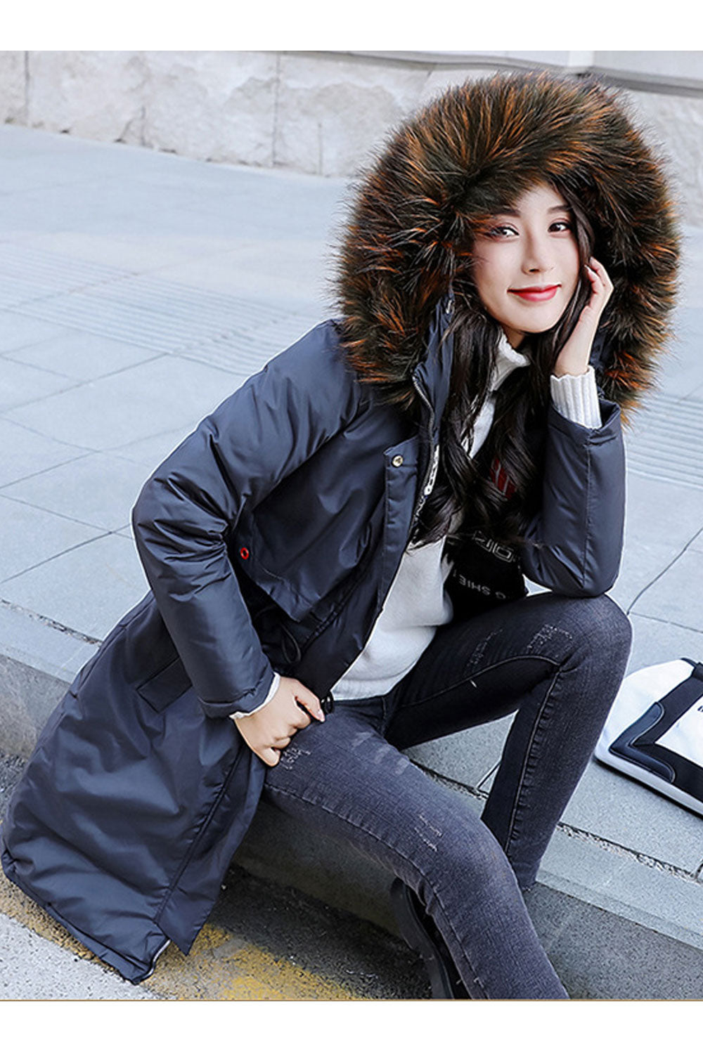 Women Long Sleeve Hooded Style Side Pockets Solid Colored Padded Jacket