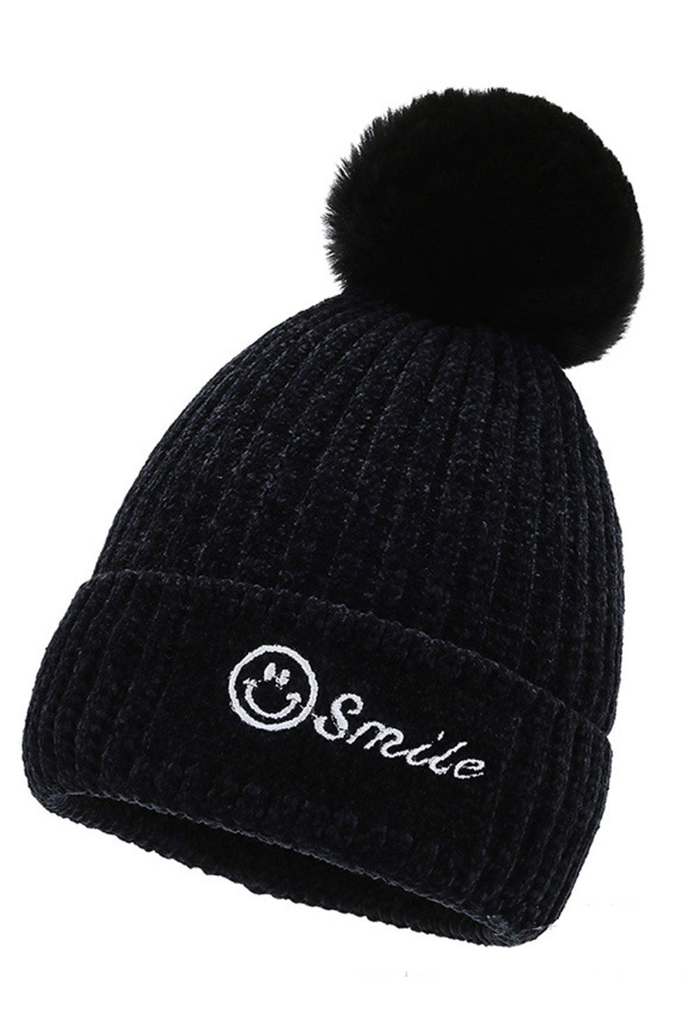 Women Cute Embroidered Woolen Ball Decorative Knitted Hat