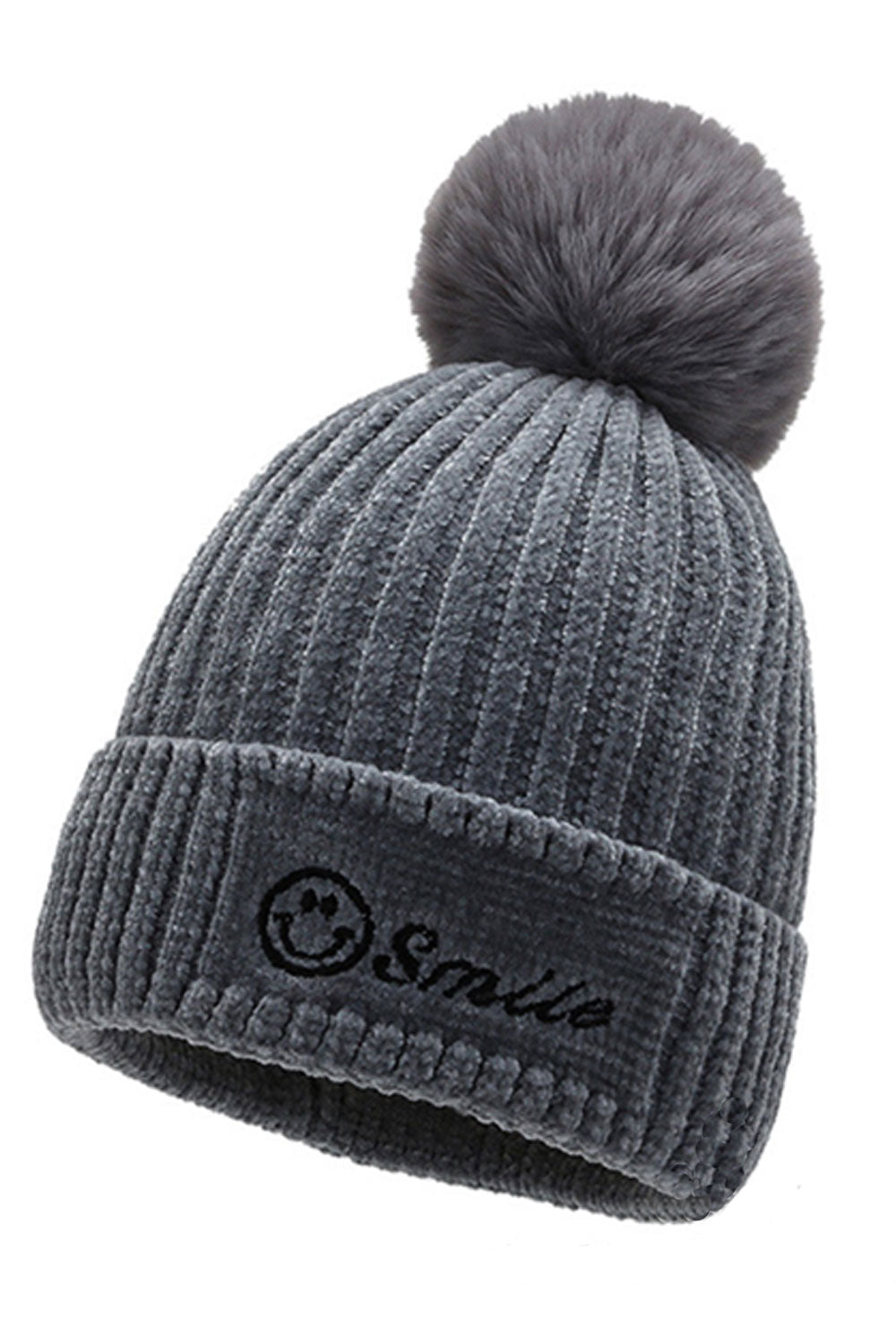 Women Cute Embroidered Woolen Ball Decorative Knitted Hat