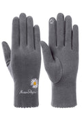 Women Flower Embroidered Style Simple Solid Colored Knitted Gloves