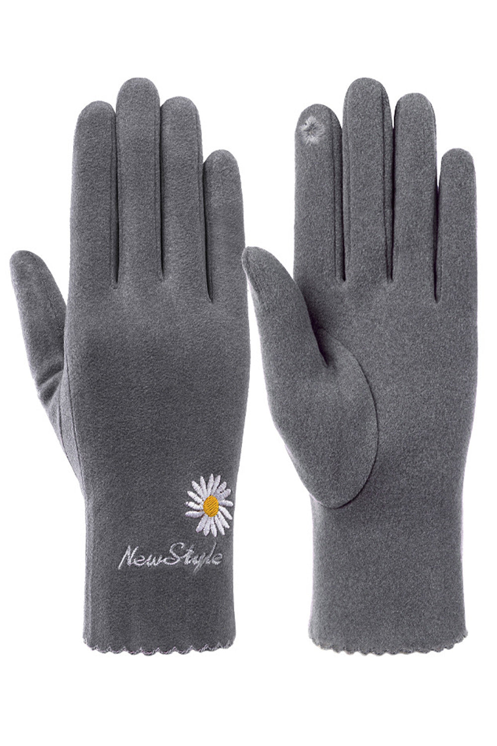 Women Flower Embroidered Style Simple Solid Colored Knitted Gloves