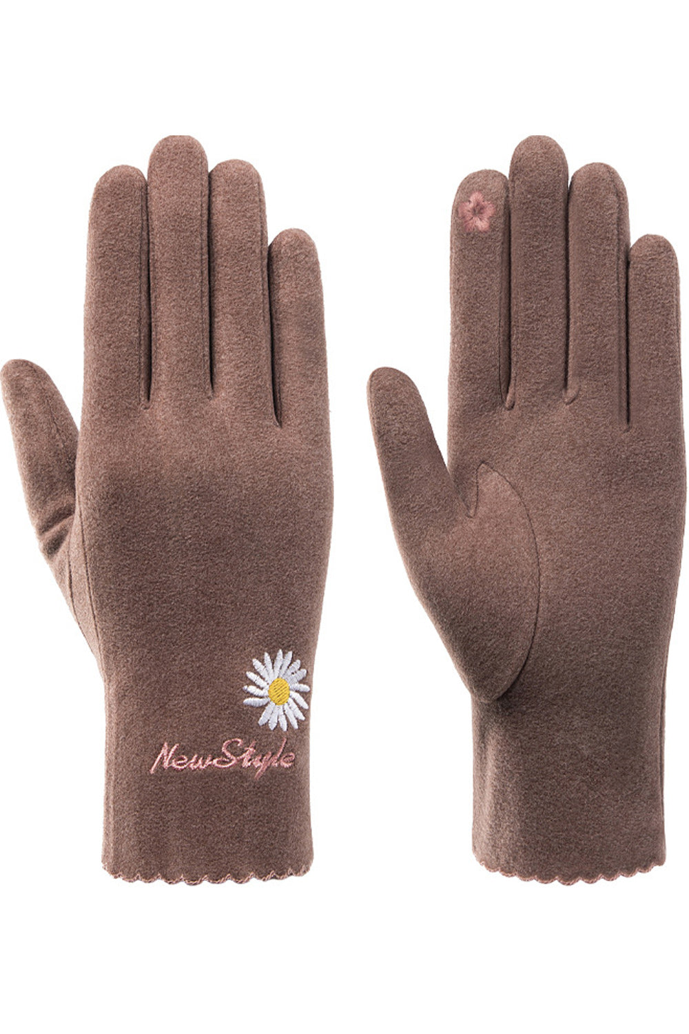 Women Flower Embroidered Style Simple Solid Colored Knitted Gloves