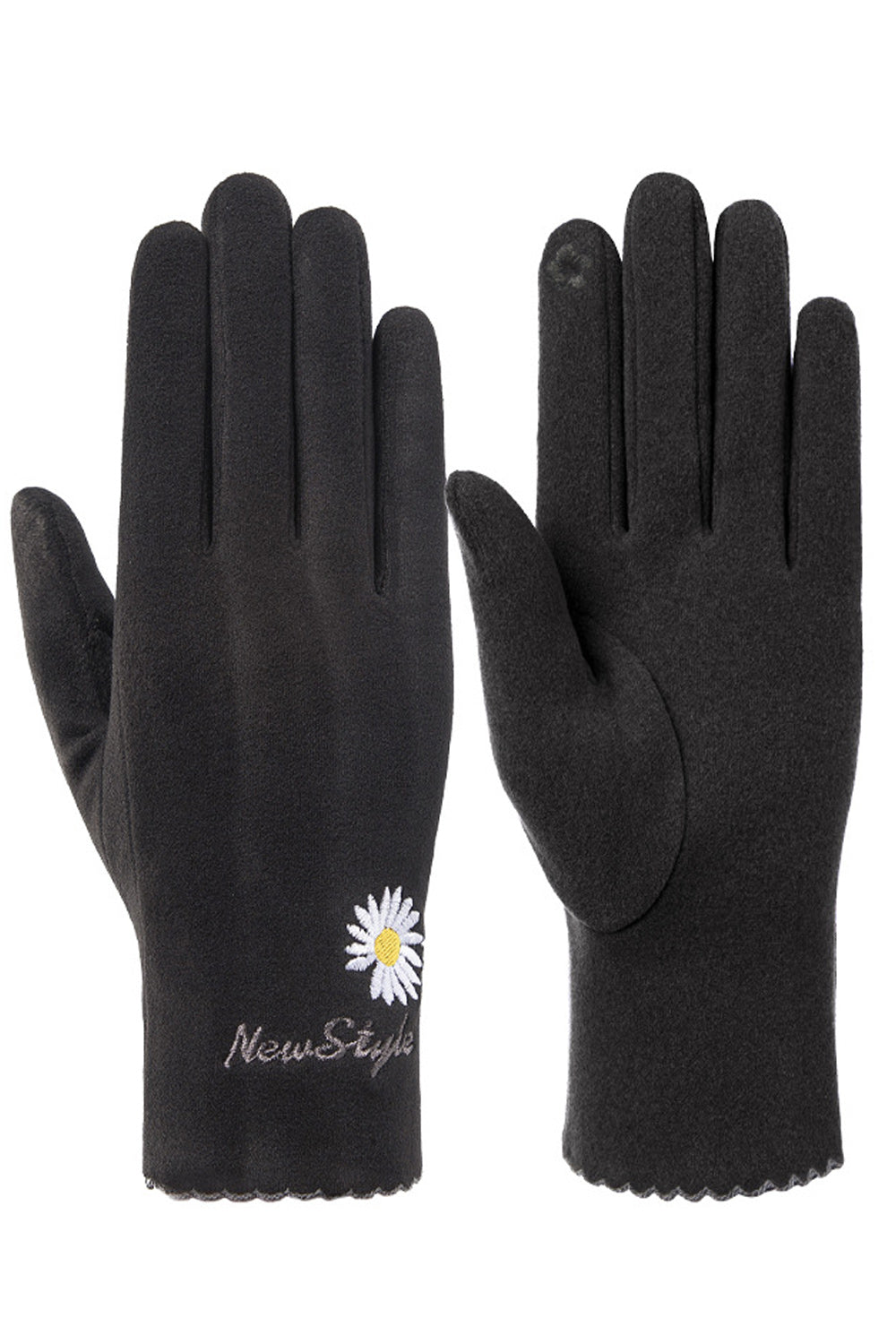 Women Flower Embroidered Style Simple Solid Colored Knitted Gloves