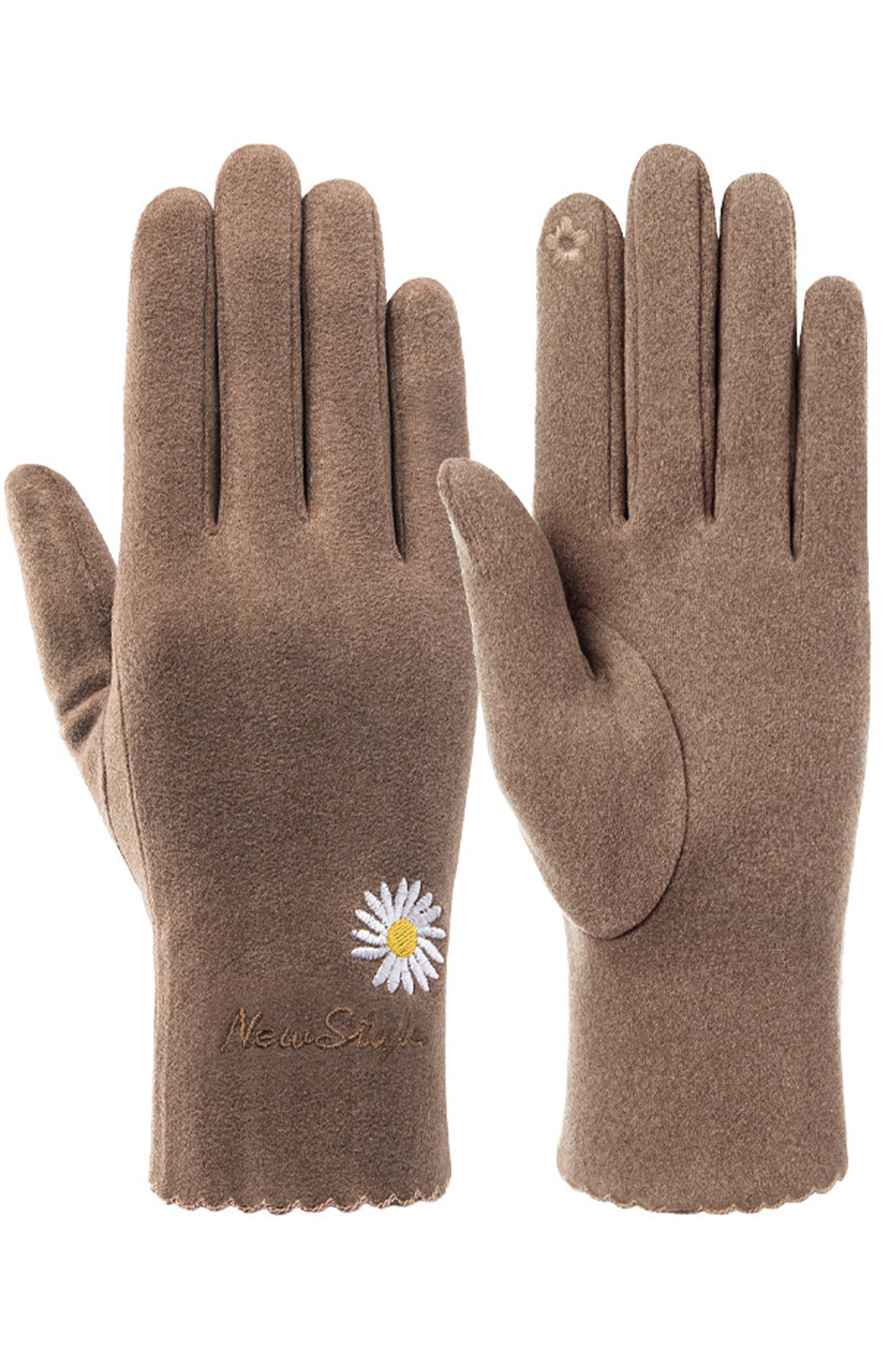 Women Flower Embroidered Style Simple Solid Colored Knitted Gloves