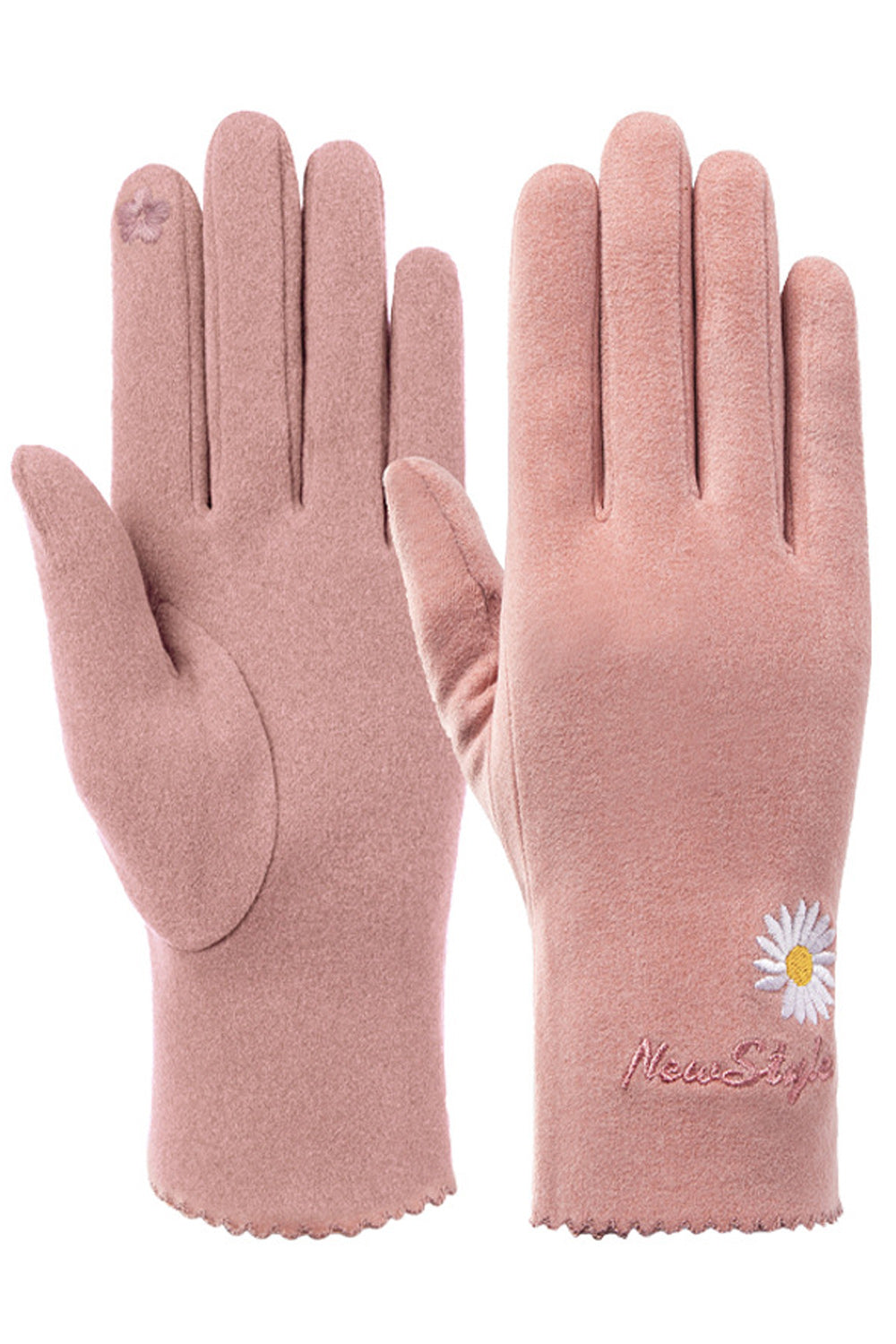 Women Flower Embroidered Style Simple Solid Colored Knitted Gloves