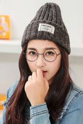 Women Sweet Letter Patch Casual Warm Knitted Hat