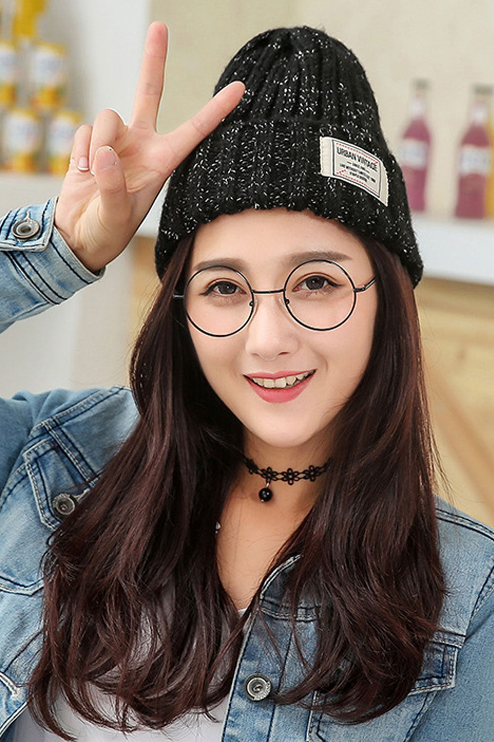 Women Sweet Letter Patch Casual Warm Knitted Hat
